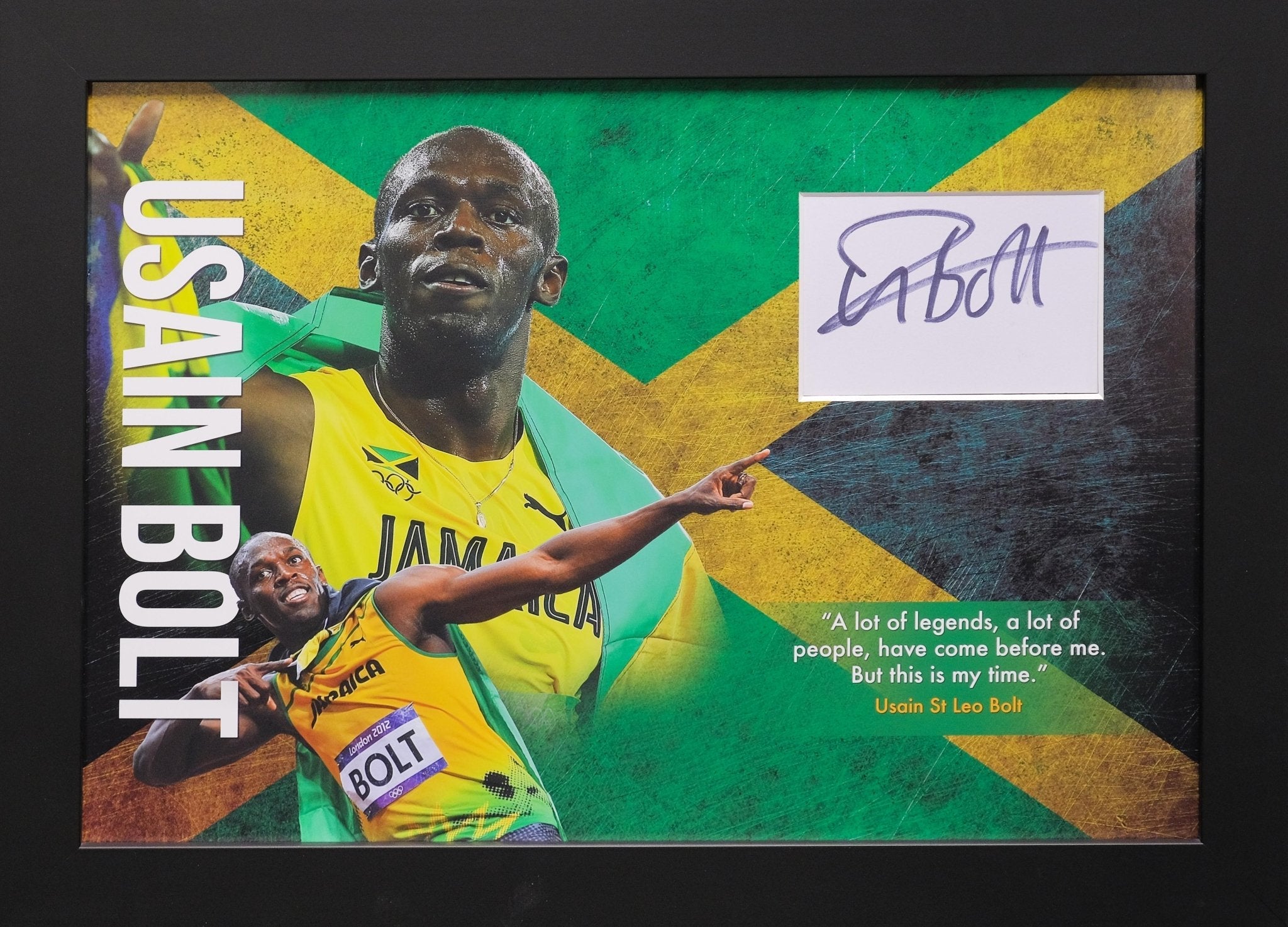 Usain Bolt Signed White card Framed Display - Memorabilia Framers Shop